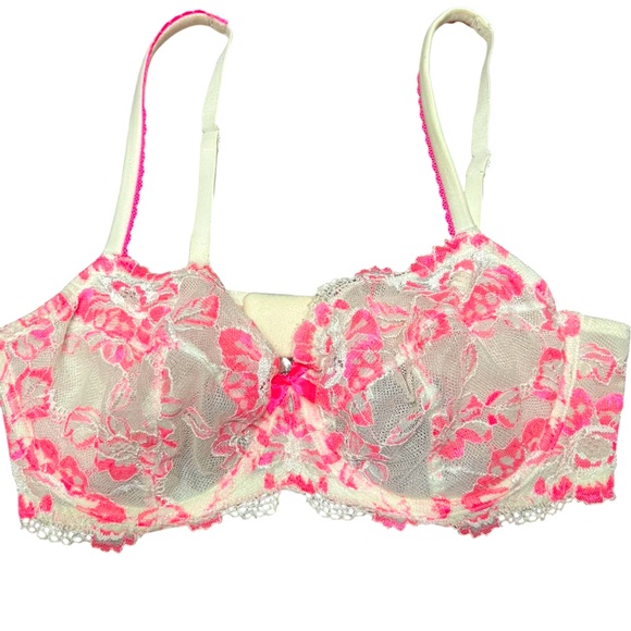 VICTORIAS SECRET BODY BY VICTORIA PINK/WHITE LACE UNLINED DEMI BRA SIZE 36D - Picture 1 of 8